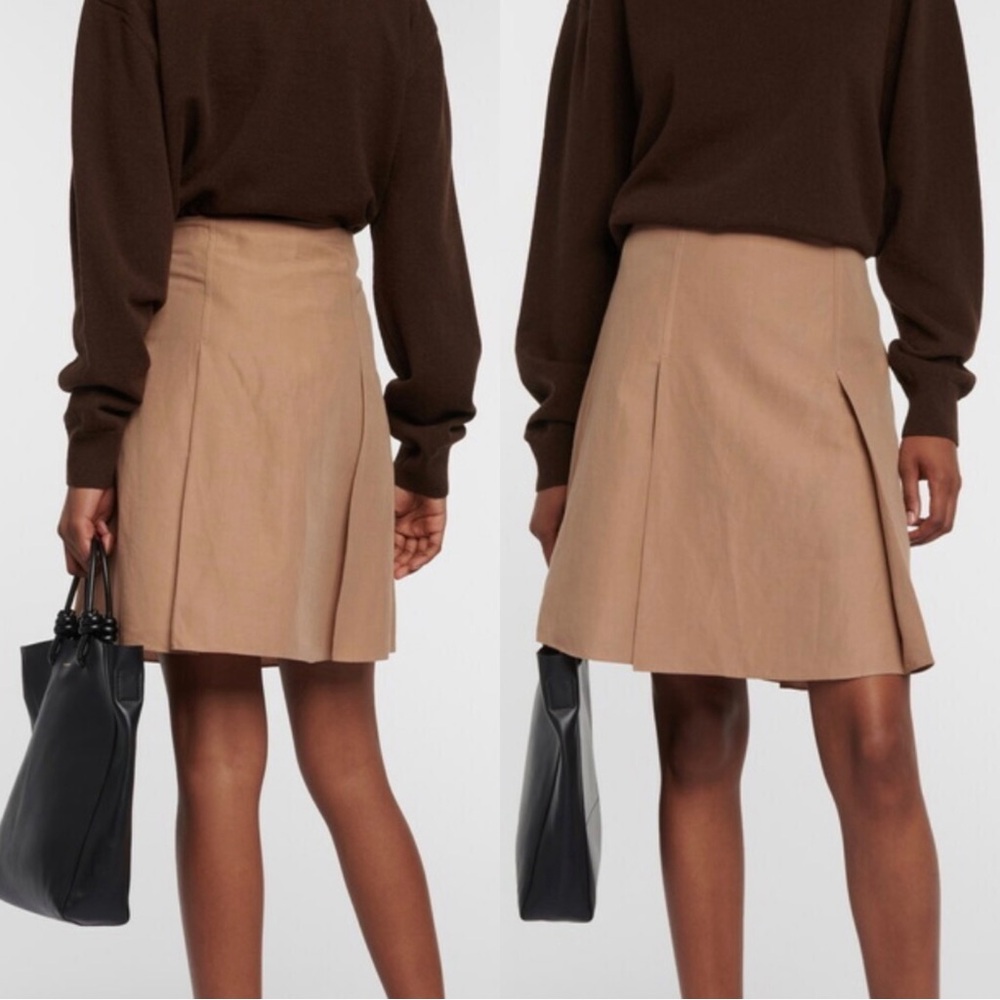 VINCE NWT Pleated A-Line Cotton Linen Skirt Tan Sz. 10